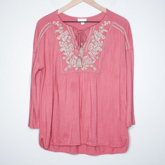 J.Jill Womens Shirt‎ Size Small Pink Embroidered Boho Floral Casual - Picture 1 of 9